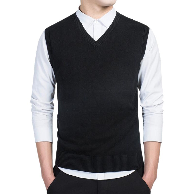 Men's Pure Color Knitwear Men's Vest V-Neck Bottoming Knitwear Sleeveless Pullover Vest Spring & Fall Cross-Border Men's Knitwear