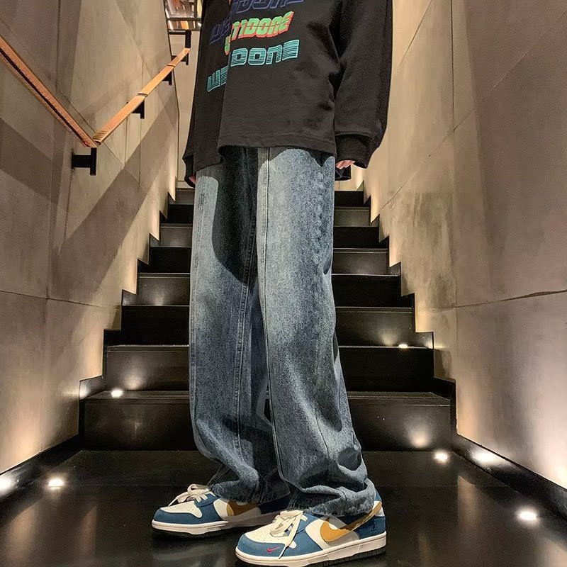 Vaqueros americanos de otoño pantalones negros y grises lavados para hombre