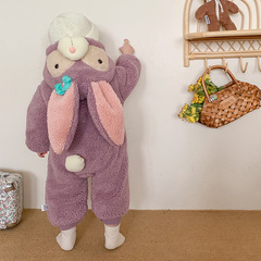 2022 Winter New Men and Women Baby Climbing Suit Korean Style Trendy Lamb Fur Plaid Knit Sweater Stylish Infant T-shirt