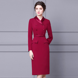 Spring suit collar double breasted knee length mid length annual meeting dress