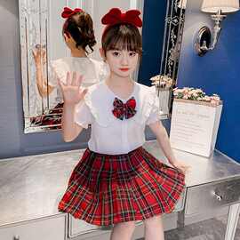 女童jk制服套装裙夏季水手服学院风蝴蝶结儿童洋气套装百褶短裙夏