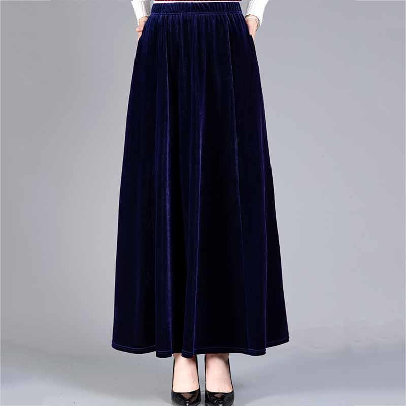 Golden Velvet Elacite Half-length Large Swing Skirt A- line Skirt Women's Large Size High-end Dancing Skirt High Waist Slimming All-match Long Skirt