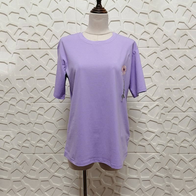 Summer purple T-shirt with a round collar