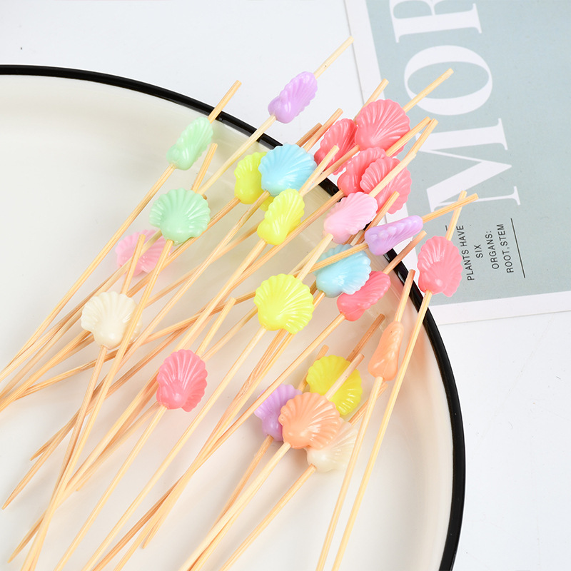 Bonita concha de fruta de palo de bambú decorativo desechable colorido creativo palo de palo