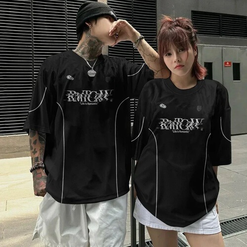 Cross-border Western and European style hip-hop retro short-sleeve sports high street casual hip-hop jersey ball top t-shirt manufacturer wholesale