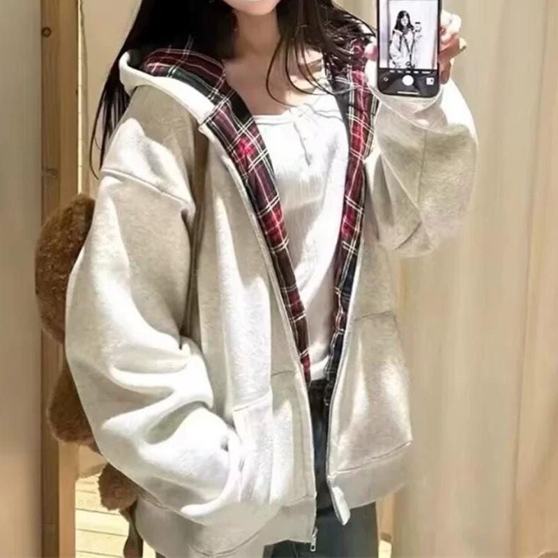 重磅华棉复合卫衣女新款宽松大码慵懒风拉链开衫外套超市批发品质|undefined