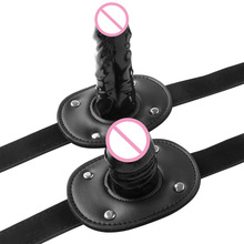 sm 厂家直供黑色PU皮革阳具口塞夫妻性玩具情趣成人用品一件代发