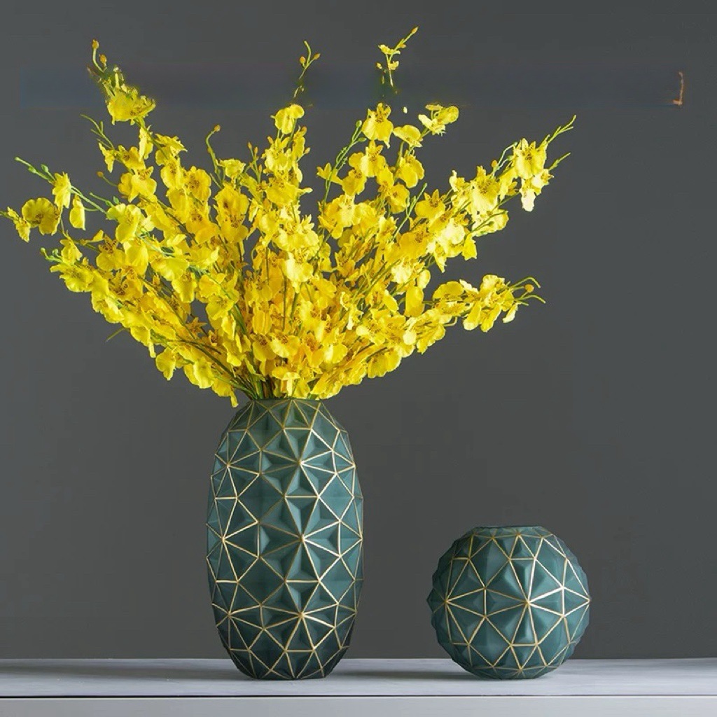 Jarrón de cristal pintado en oro de estilo europeo, ligero y lujoso, para sala de estar, mesa de comedor, arreglo floral cultivado en agua, artesanías decorativas, adornos, flores secas