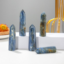 天然水晶藍晶石手工打磨六棱單尖柱家居裝飾桌面擺件水晶柱批發