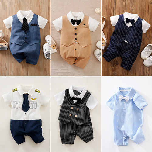 A full-cotton summer short-sleeved unisex baby onesie, English-style baby harrier, baby crawling suit, one piece for dropshipping.