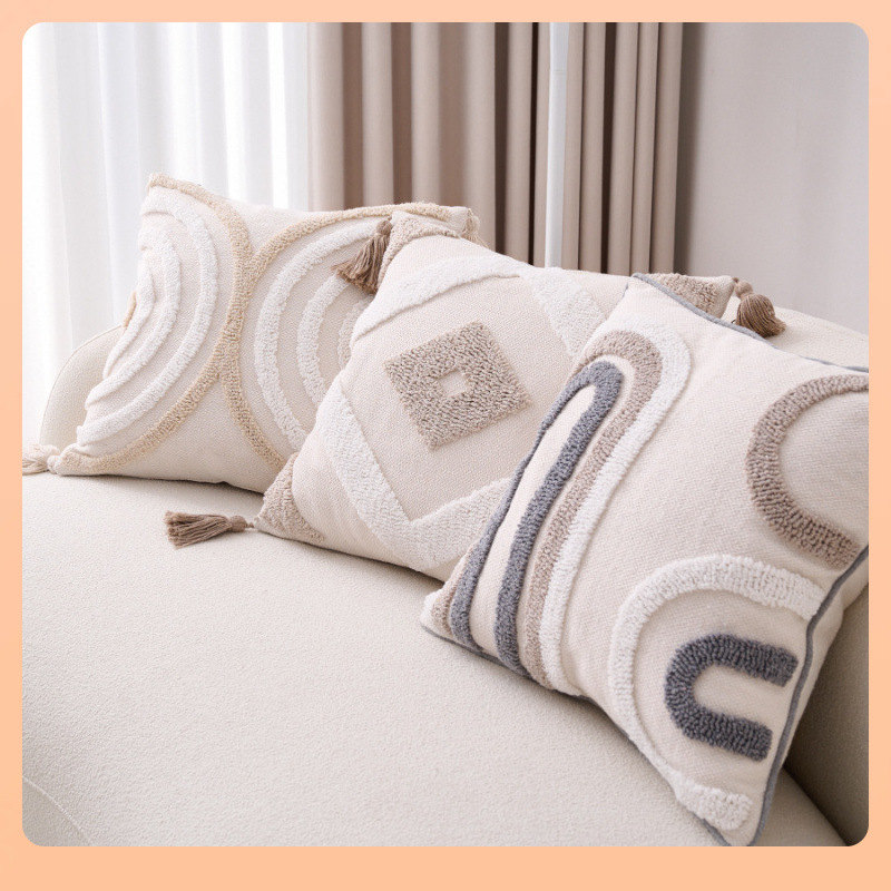 <unk> Algodón lino bohemio ins almohada de viento sofá sala de estar almohada de cabeza cama respaldo ventana flotante borda cojín cubierta incluida