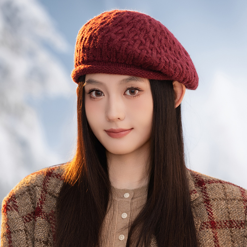 字母刺绣复古洋气南瓜帽女冬季斜纹时尚保暖贝雷帽气质潮搭画家帽|undefined
