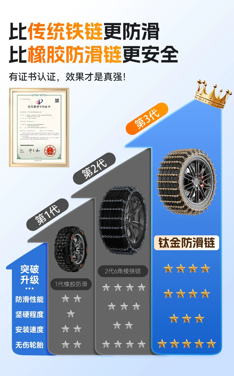 Car Tire Anti-Slip Chains for Snow, Suitable for Suvs, Sedans, and Off-Road Vehicles, Universal, Non-Damaging to Tires, Winter Emergency Full-Coverage Iron Chains