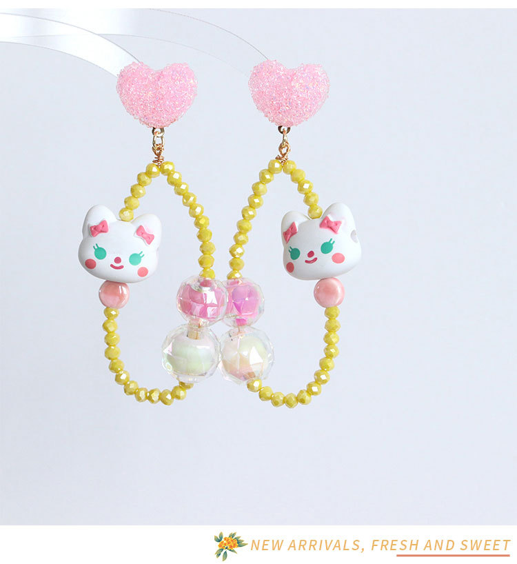 1 Pair Cute Heart Shape Cat Crystal Drop Earrings display picture 2