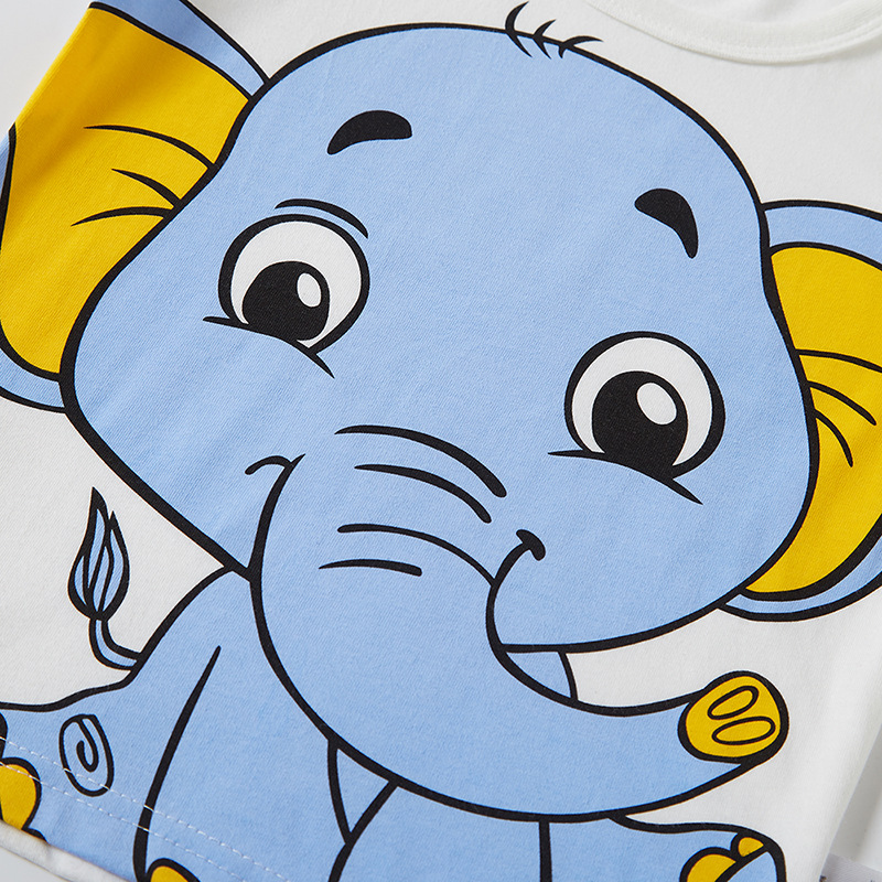 Camisa de los niños del verano media manga dibujos animados elefante patrón niños manga corta Camiseta algodón ropa una sola pieza entrega