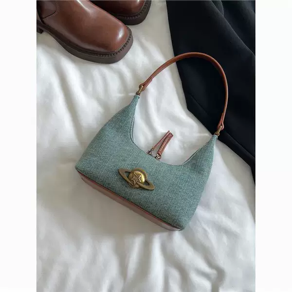 Korean-style Denim Niche Underarm Bag Women's 2024 New High-end Texture Retro Shoulder Bag Commuter Handbag
