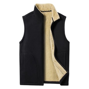 Vest men's fleece-lined thickened stand collar spring, autumn and winter polar fleece ty warm vest outer wear lambswool vest waistcoat