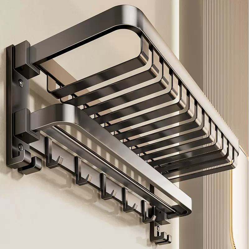 浴室毛巾架免打孔双折叠网篮浴巾架厕所卫浴五金挂件卫生间置物架