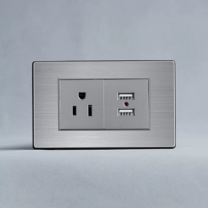 Южноамериканский 118K американский трёхгнездовый USB-зарядкой двойной TypeA настенный электровыключатель из нержавеющей панели 250V 16A