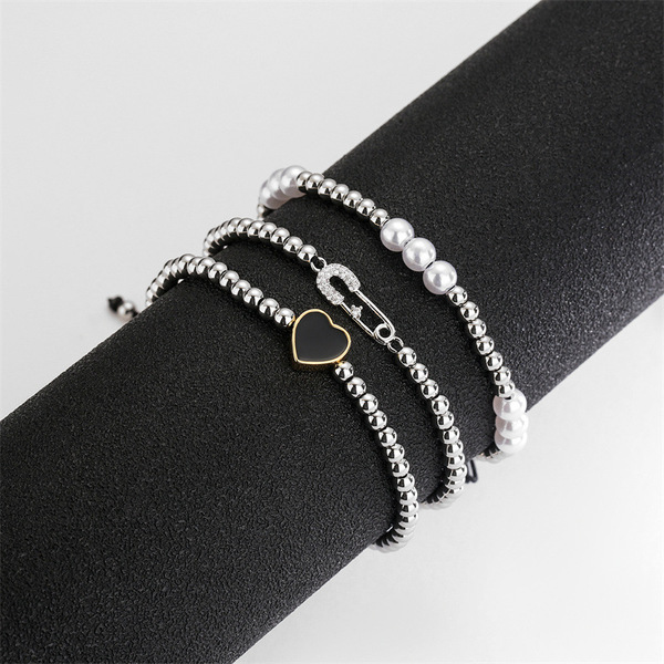 copper woven adjustable bracelet with zircon heart shaped
