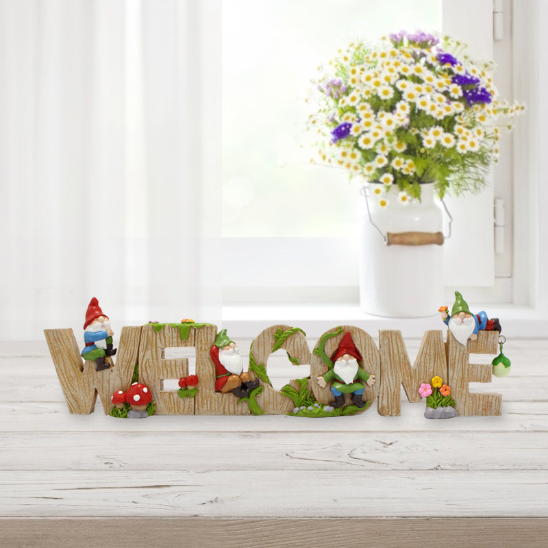   creative cartoon dwarf welcome letter decoration interior decoration resin craft decoration  delivery