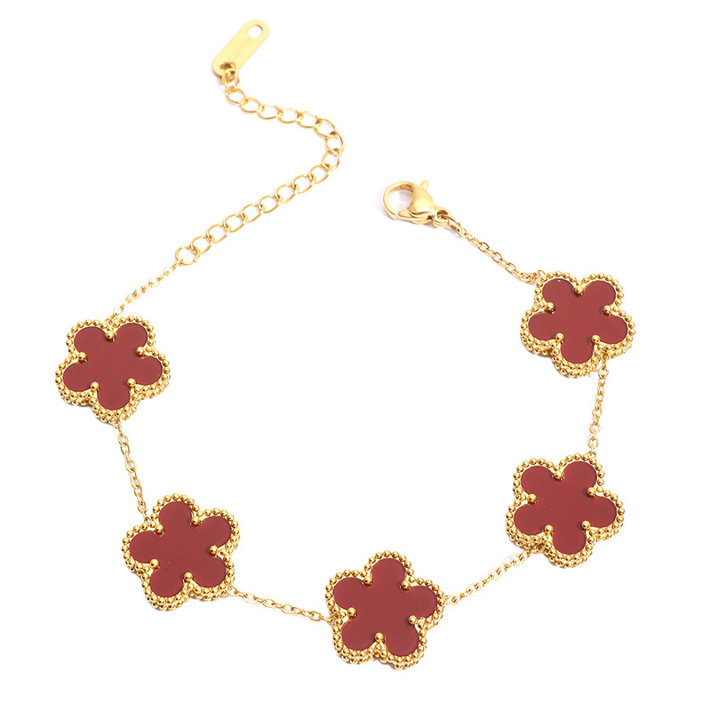 ヨーロッパとアメリカのクロスボーダー四つ葉の花ジルコンブレスレットステンレス鋼の新しいブレスレット女性のファッションライト高級フラワーエメラルドブレスレット|undefined