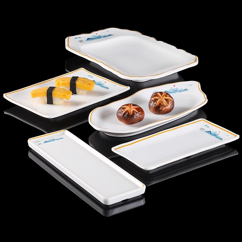 Imitation Porcelain Rectangular Plate Hot Pot Beef Plate Melamine Commercial Tableware Hotel Restaurant Cooking Plate Sushi Plate