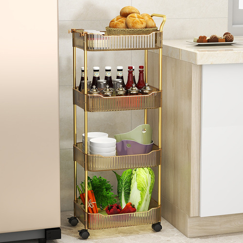 Transparent trolley storage rack, movable two to four-layer multi-purpose storage rack, living room and kitchen storage rack