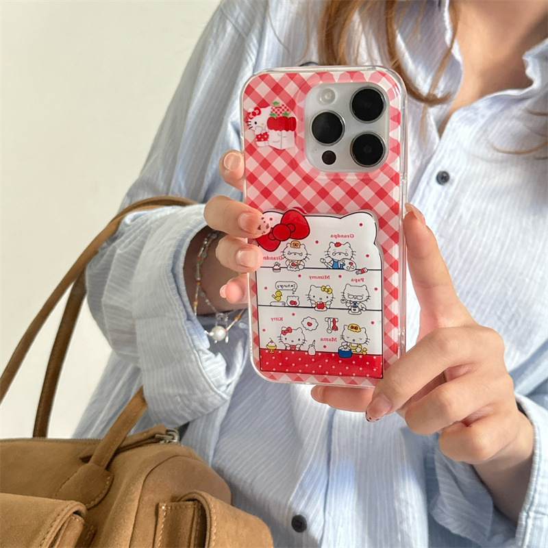 Red Grids Convenience Store Mirror Holder Suitable for Apple 16 Mobile Phone Case 15Pro All-Inclusive 14Pro Anti-Fall 13 Protective Cover