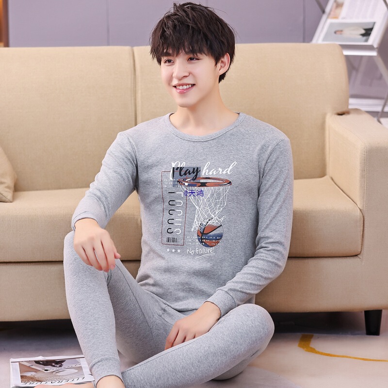 Teenagers' Autumn Clothes and Long Pants Set, Boys' Pure Cotton Sweaters, High School Students' Sweaters and Long Pants, Thermal Underwear