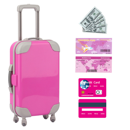 Travel Luggage for Kids, 18-inch American Girl Doll Accessories, Airplane Tickets, US Dollars, Credit Cards, Passports, Cameras