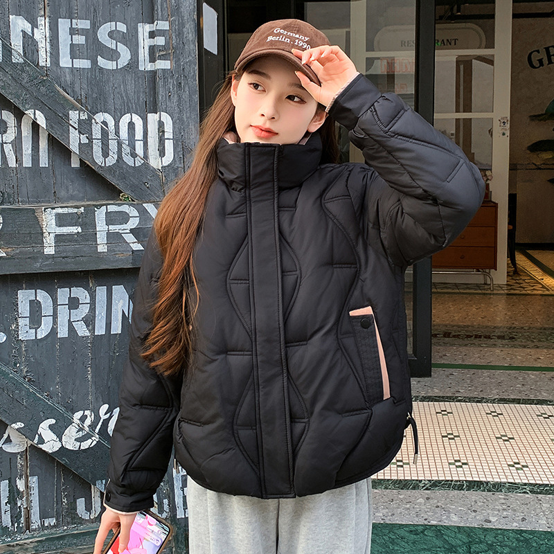 2025 moda de mujer nueva chaqueta de algodón de pluma corta ligera y delgada chaqueta de algodón de invierno de estilo exterior cuello de altura delgado abrigo grueso
