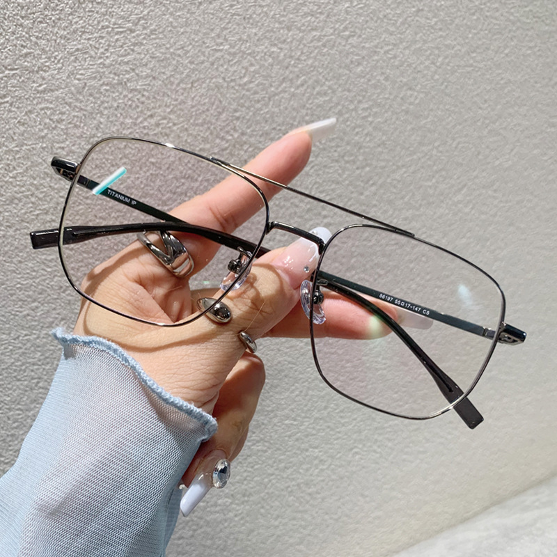 Versatile Minimalist Large Pure Titanium Gold Wire Double Bridge Glasses Men, Suitable For Prescription Blue Light Blocking, Non-Prescription_voghion.com