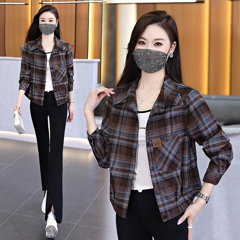 小个子短款格子衬衫外套女2025春秋新款复古港风减龄休闲百搭衬衣|undefined