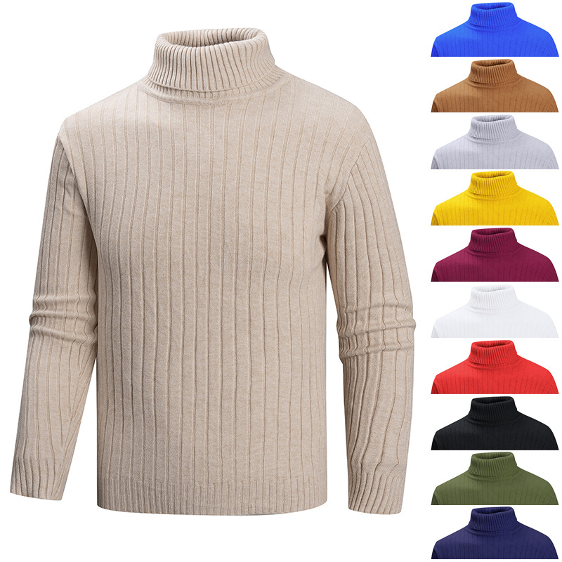 Maglione a collo alto a righe da uomo – Pullover a coste autunno/inverno (bianco/albicocca/blu navy/verde militare, M-4XL)_voghion.com