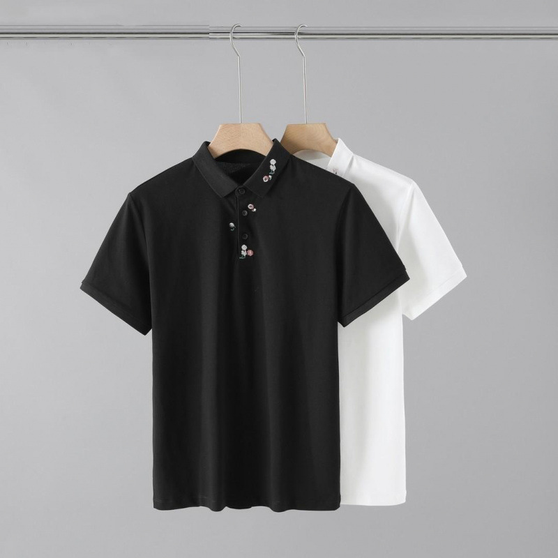 Floral Embroidered Polo Shirt Short-Sleeved Men's Summer High-End Stylish Versatile Top Trendy Casual Fashion Floral Embroidered Polo Shirt Short-Sleeved Men's Summer High-End Stylish Versatile Top Trendy Casual Fashion