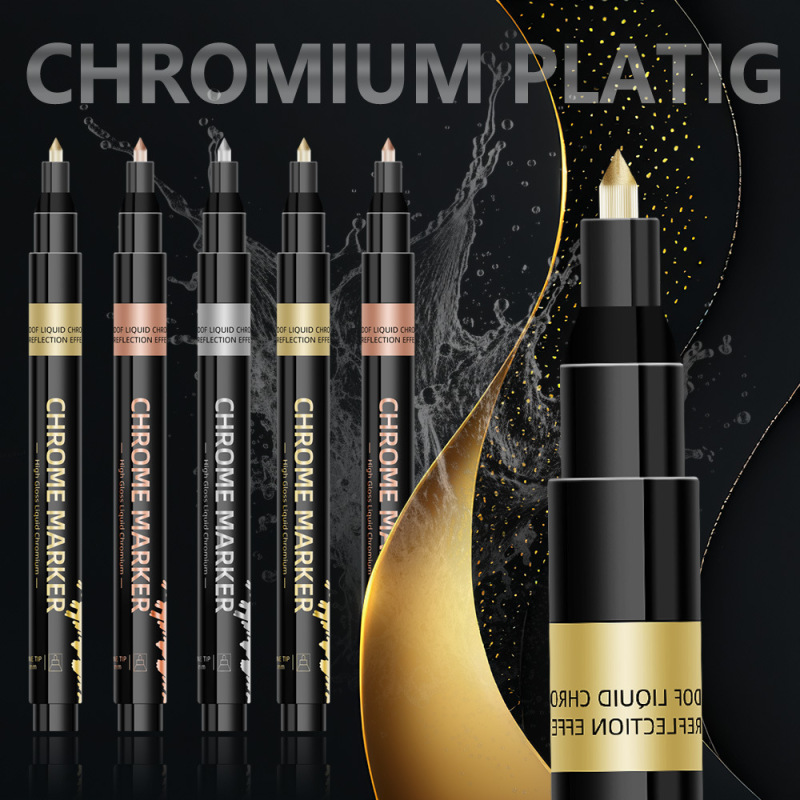 Amazon Hot Sale Metal Chrome Plated Pen Die Play Coloring Mirror Metal Pen Nail Art Graffiti Pen Gold Silver Copper Coloring Pen