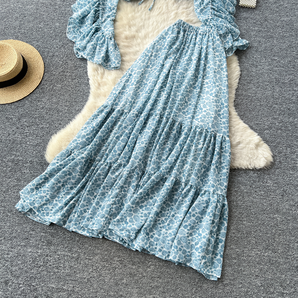 Women's French Style Pink Ruffled Bell Sleeve V Neck Shirt High Waisted Tiered Skirt Two Piece Set Slimming Spring Resort Wear_ecoleips.com