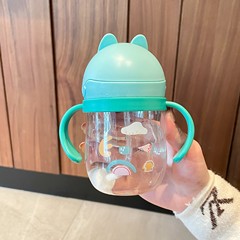 Children's learning cup with straw, 1-year-old baby scale cup, portable drinking bottle, cute gravity ball bottle