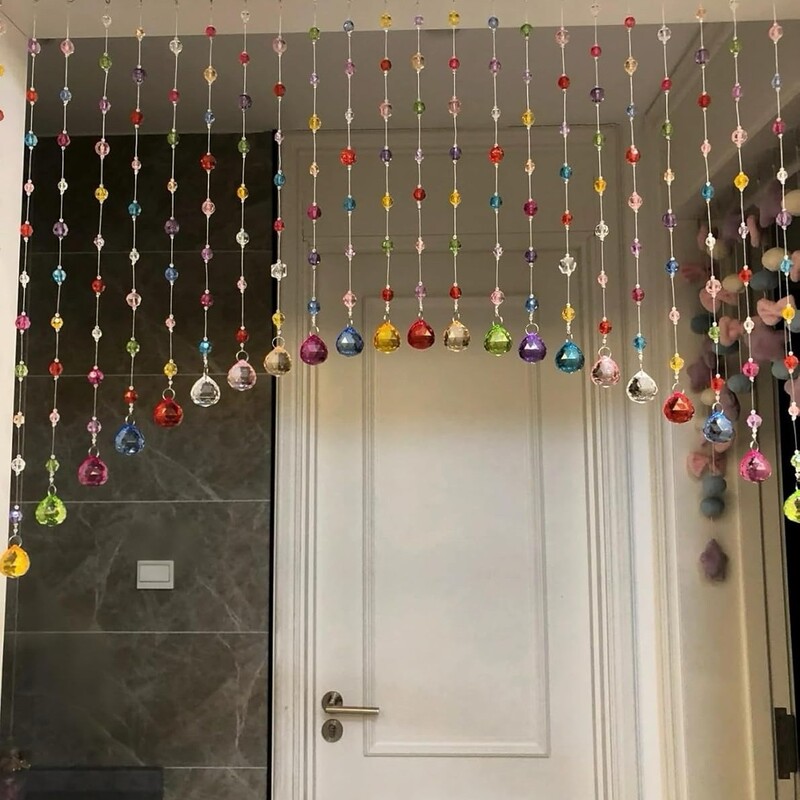 Crystal bead curtain partition curtain for living room and bedroom, bead hanging curtain, door curtain decoration, light luxury entryway, home use, no drilling required, new model
