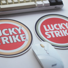 美国 Lucky Strike old cigarette 皮革鼠标垫圆形便携PU材质迷你