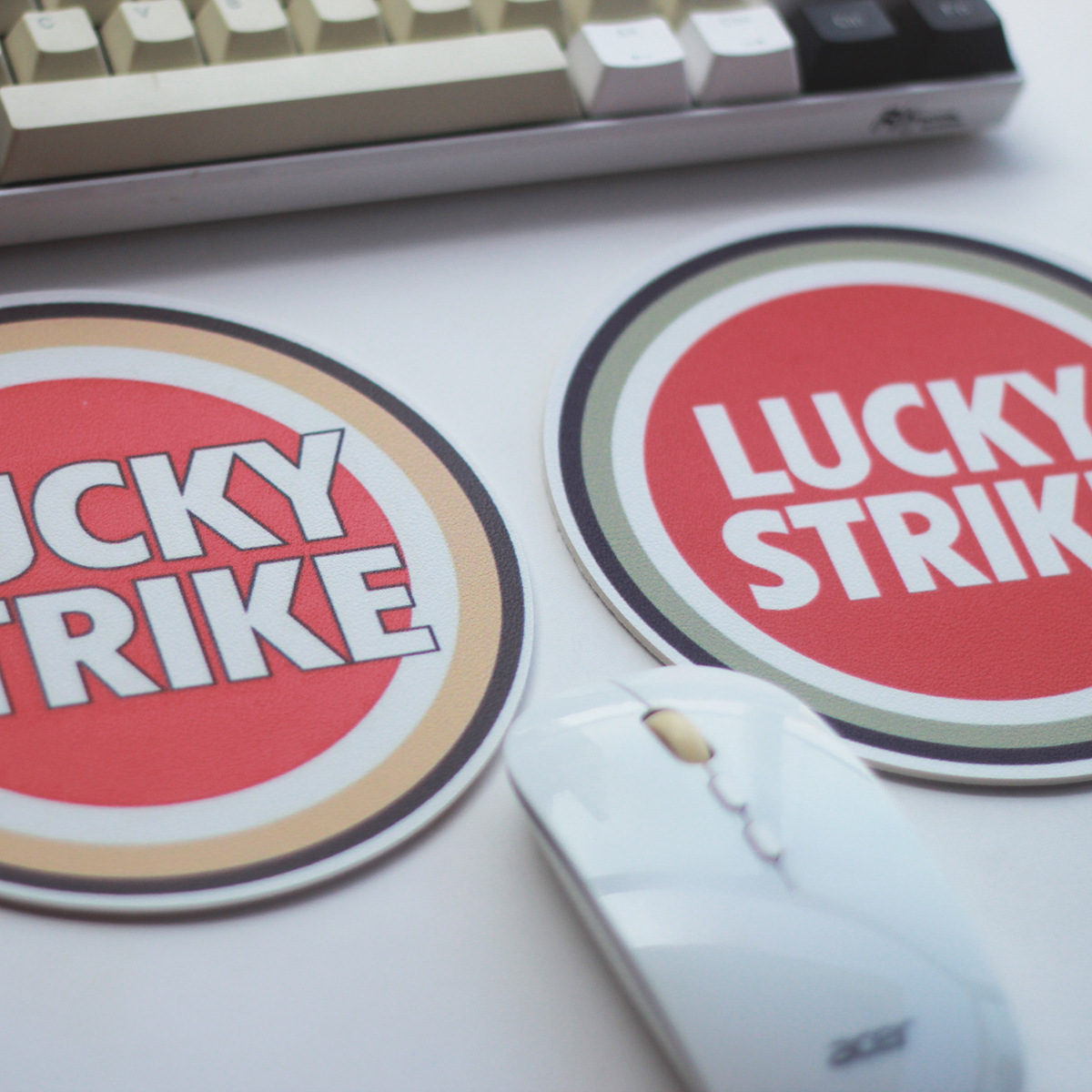 美国 Lucky Strike old cigarette 皮革鼠标垫圆形便携PU材质迷你