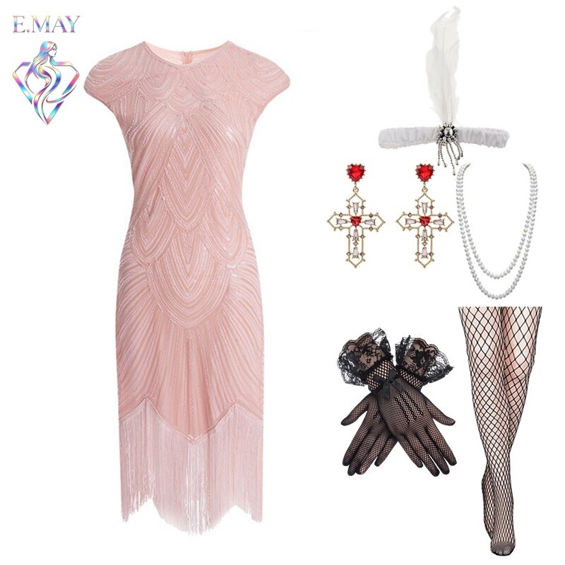 1920S Vintage Dress S-4Xl Gatsby Dress with Heavy Beading, Sequins, and Tassels, New European and American Style 1920S Vintage Dress S-4Xl Gatsby Dress with Heavy Beading, Sequins, and Tassels, New European and American Style
