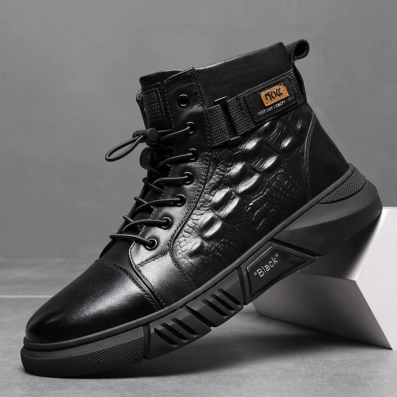 Высокие кожаные мужские кожаные сапоги осенние новые мужские туфли джентльмен с крокодиловым принтом черные кожаные ботинки спортивные повседневные сапоги