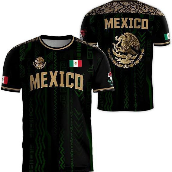 2026 Popular Men's Mexico Fan Flag Print Short-Sleeve Round-Neck Pullover T-Shirt for Boys World Cup Yx