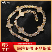 嘻哈新款四叶草网球项链铜镶锆石简约百搭8mm小古巴拼接锁骨链