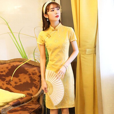 Improved edition cheongsam summer Young models girl literature Short sleeved Dress daily life student Shorty