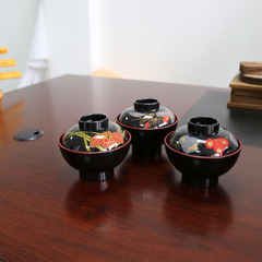 Japanese black and red two-color soup bowl suction bowl restaurant one-person portion flavor steaming bowl small flower bowl canteen rice bowl diameter 12CM