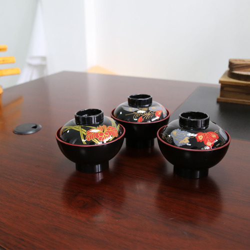 Japanese black and red two-color soup bowl suction bowl restaurant one-person portion flavor steaming bowl small flower bowl canteen rice bowl diameter 12CM