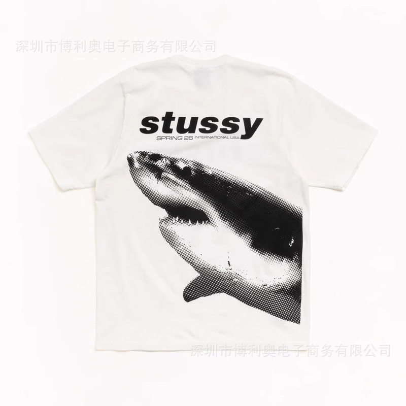 2026 Cross-Border Spring and Summer American Style Trendy Brand Short-Sleeve T-Shirt for Men and Women with Shark Print, High Street Loose Heavyweight Top T-Shirt